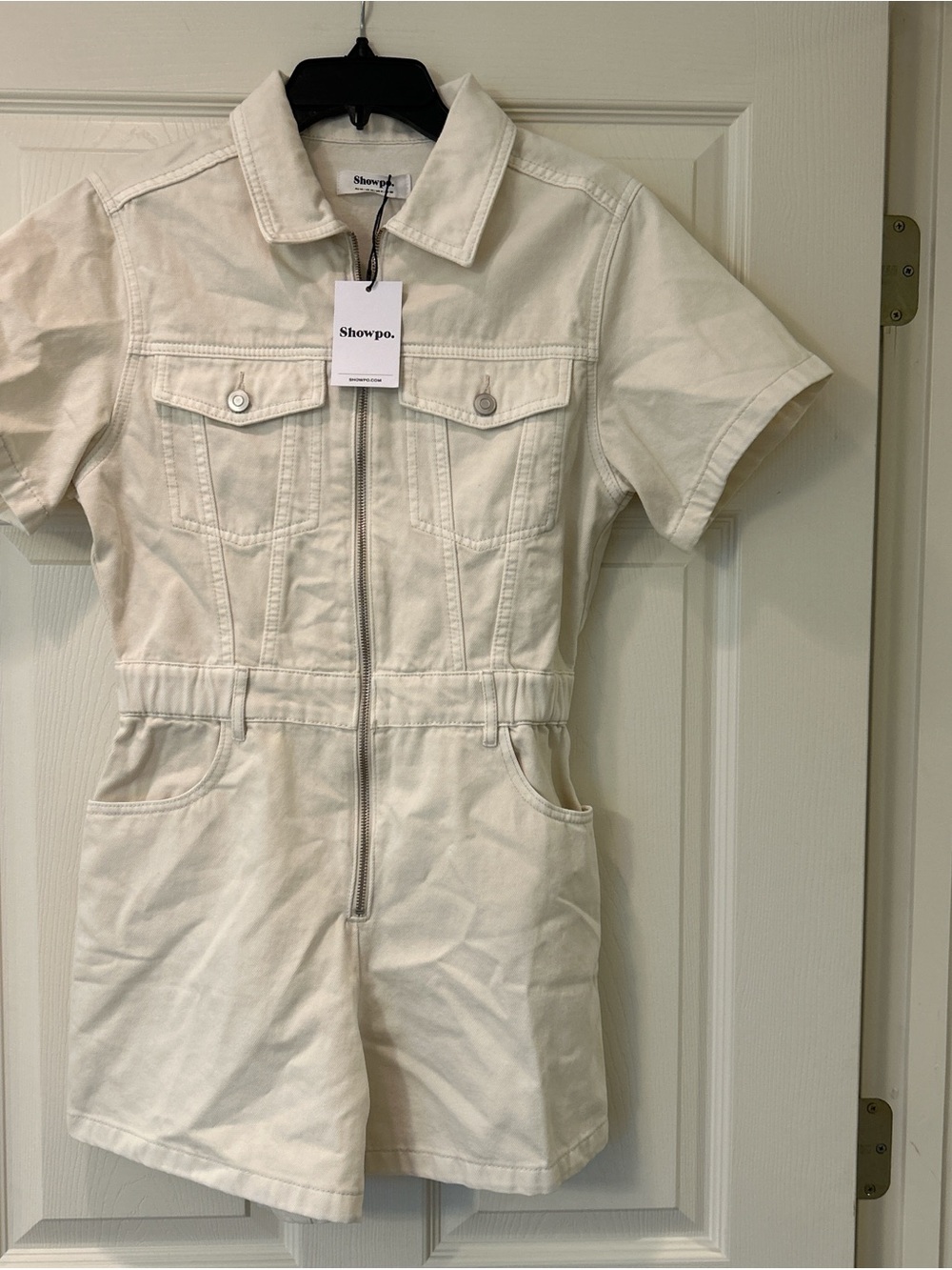 Showpo Ecru Cotton Zip Utility Playsuit